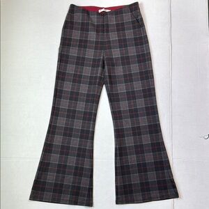 PATRIZIA LUCA Women's Pull On Plaid Flare Leg Pants‎ Black Red Gray Stretch SZ S